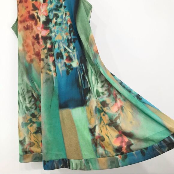 Elana Kattan Colorful Abstract Watercolor Floral Mesh Sleeveless Sheath Dress - Picture 5 of 14